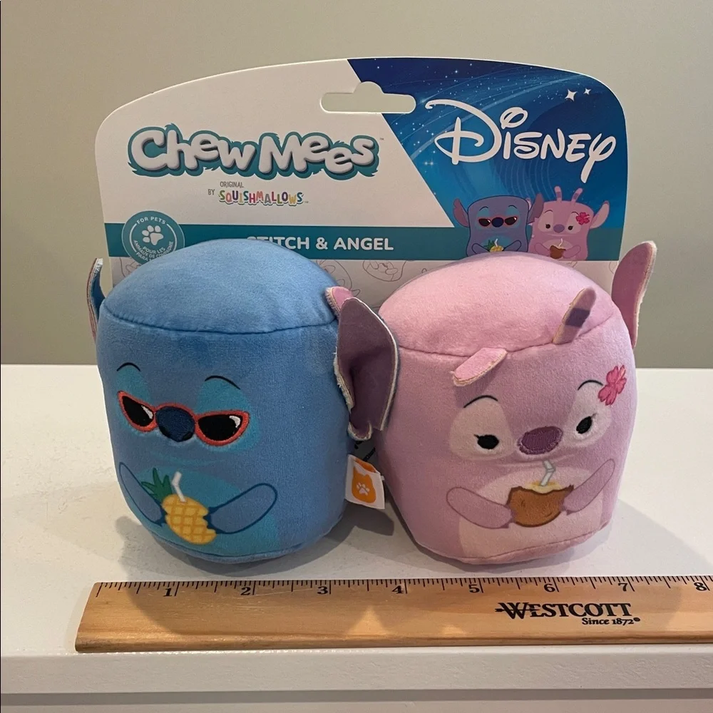 New Chew Mees by Squishmallows Disney Stitch and Angel Pet Dog Squeaker Toys